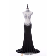 Vestido de noche de lujo de gran diamante ver a través de vestidos de noche de sirena negro